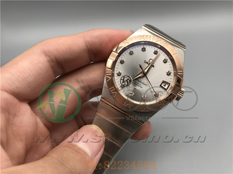 VS廠歐米茄星座38mm間玫白面鉆釘產品展示