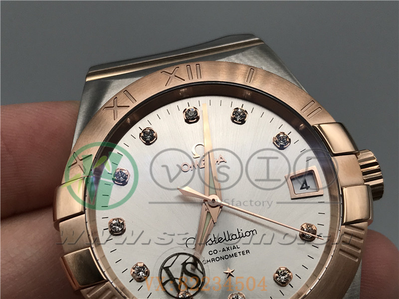 VS廠歐米茄星座38mm間玫白面鉆釘產品展示