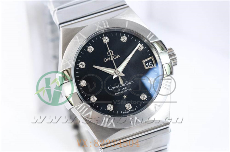 VS廠歐米茄星座38mm黑面鉆釘產品展示