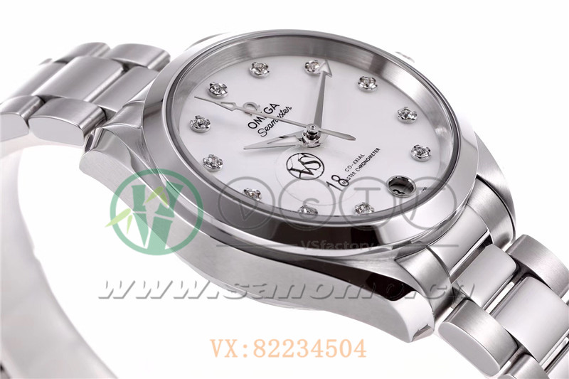 VS廠歐米茄海馬150女士腕表珍珠白貝盤產(chǎn)品展示