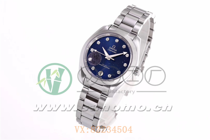 VS廠歐米茄海馬150女士腕表珍珠藍貝盤產品展示